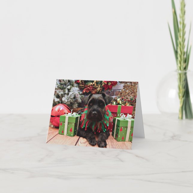 Tarjeta Festiva Navidades - Schnauzer Mix - Bentley (Anverso)