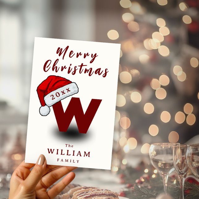 Tarjeta Festiva Navidades Script Nombre de familia Monograma No Fo (Christmas Script Family Name Monogram Non Photo Holiday Card)