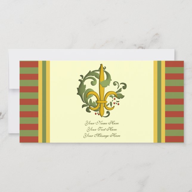 Tarjeta Festiva Navidades Scroll Fleur de lis (Anverso)