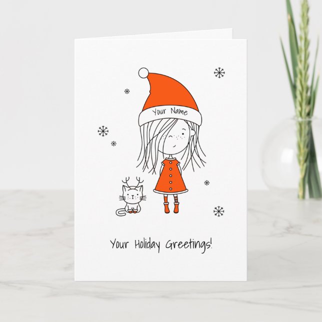 Tarjeta Festiva Navidades se burlan de Personalizado gato de Santa (Anverso)