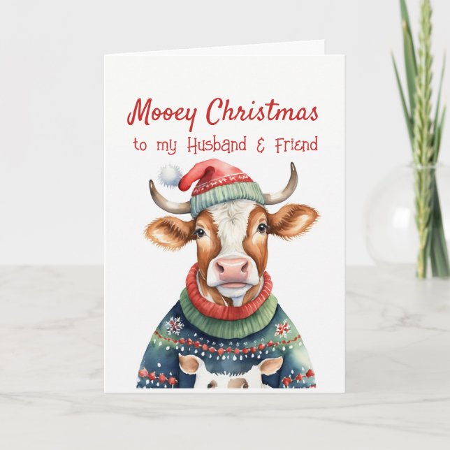 Tarjeta Festiva Navidades se burlan de vaca por amigo esposo (Anverso)