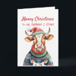 Tarjeta Festiva Navidades se burlan de vaca por amigo esposo<br><div class="desc">Happy Cow se disfrazó de Navidad para el maravilloso marido que comparte mi clase de humor y tontería.</div>