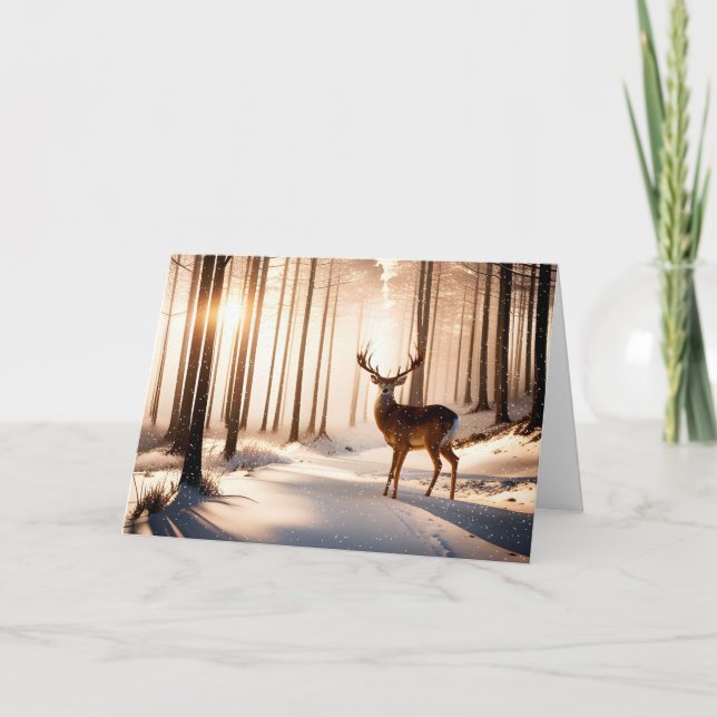 Tarjeta Festiva Navidades Se Defienden En El Bosque De Invierno (Anverso)