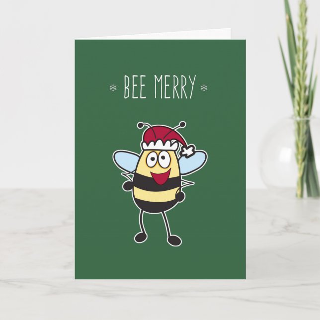 Tarjeta Festiva Navidades, ¡Sé Feliz! Bumble Bee con Santa Hat (Anverso)