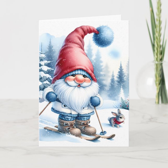 Tarjeta Festiva Navidades se ganan esquiando con un conejo (Anverso)
