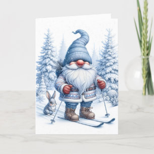 Tarjeta Festiva Navidades se ganan esquiando con un conejo