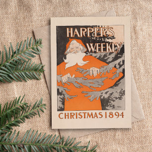 Tarjeta Festiva Navidades semanales de Vintage Harper de 1894