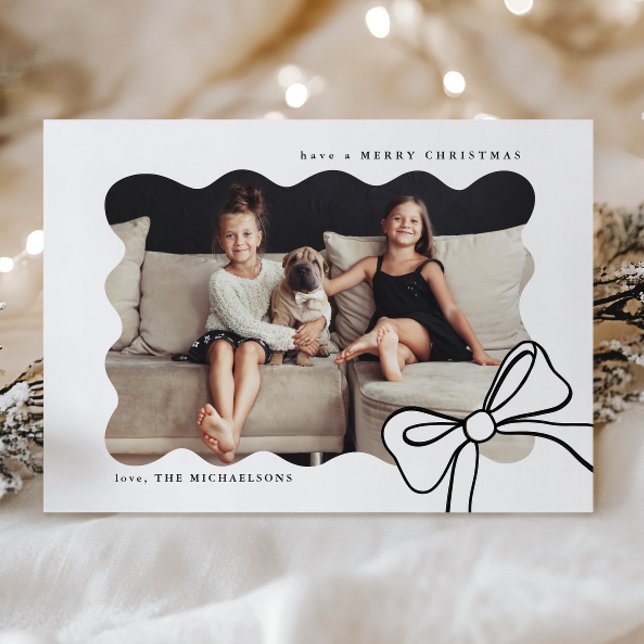 Tarjeta Festiva Navidades Sencillo Bow Foto en blanco y negro (Subido por el creador)
