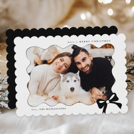 Tarjeta Festiva Navidades Sencillo Bow Foto en blanco y negro