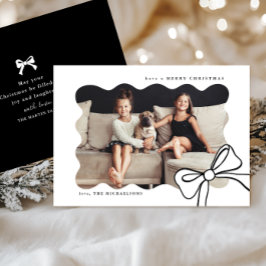 Tarjeta Festiva Navidades Sencillo Bow Foto en blanco y negro