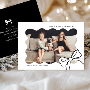 Tarjeta Festiva Navidades Sencillo Bow Foto en blanco y negro