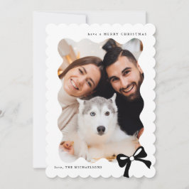 Tarjeta Festiva Navidades Sencillo Bow Foto en blanco y negro