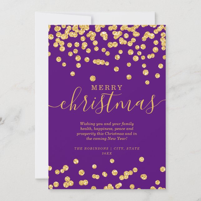 Tarjeta Festiva Navidades sencillos de ORO Purpurina Purple (Anverso)