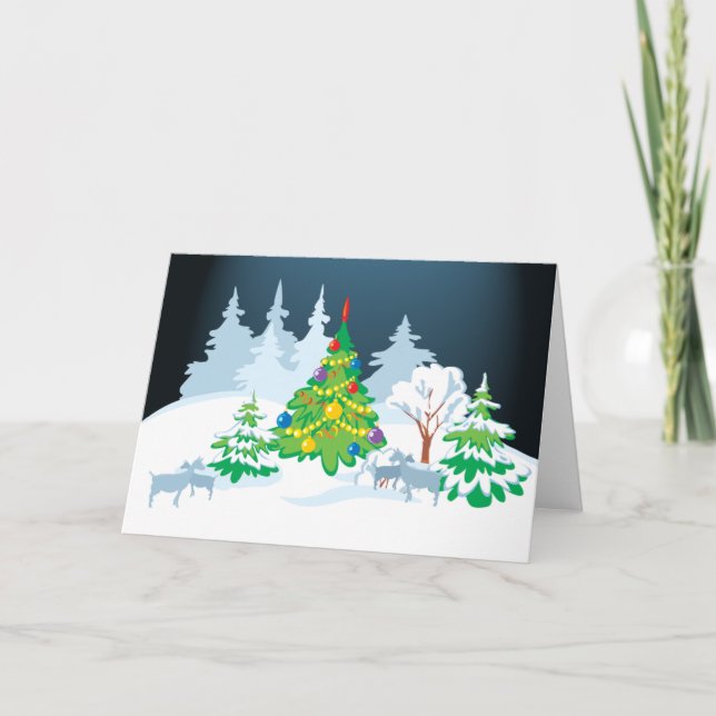 Tarjeta Festiva Navidades Serene Goats de noche (Anverso)