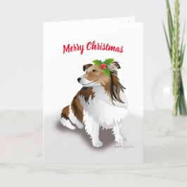 Tarjeta Festiva Navidades Sheltie con Holly, vacaciones