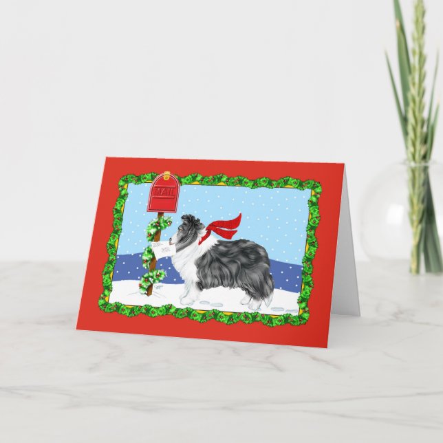 Tarjeta Festiva Navidades Sheltie Mail Bi Black (Anverso)