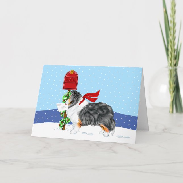 Tarjeta Festiva Navidades Sheltie Mail Tri Color (Anverso)