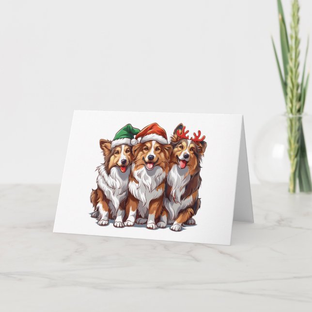 Tarjeta Festiva Navidades Shetland Sheepdogs (Anverso)