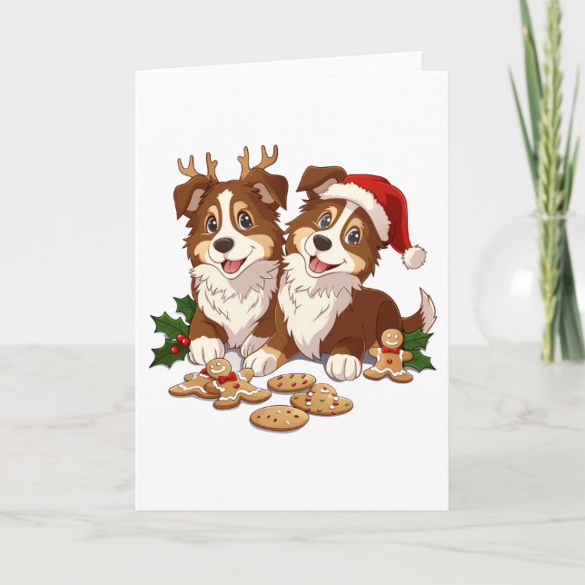 Tarjeta Festiva Navidades Shetland Sheepdogs (Anverso)