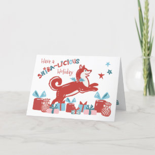 Tarjeta Festiva Navidades Shiba Inu Dog vacaciones alegría moderno