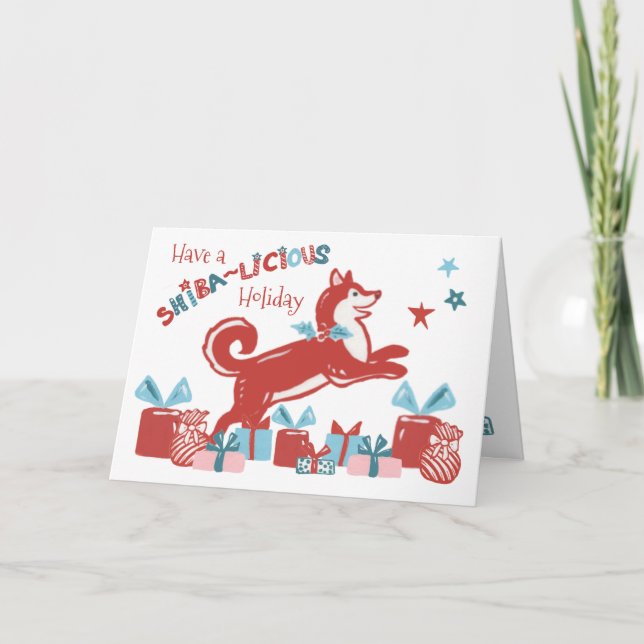 Tarjeta Festiva Navidades Shiba Inu Dog vacaciones alegría moderno (Anverso)