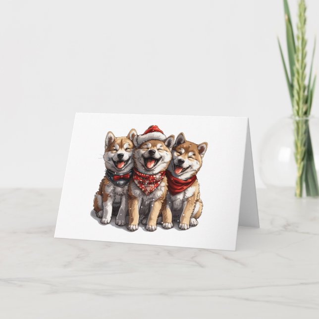 Tarjeta Festiva Navidades Shiba Inu Santa Dogs (Anverso)