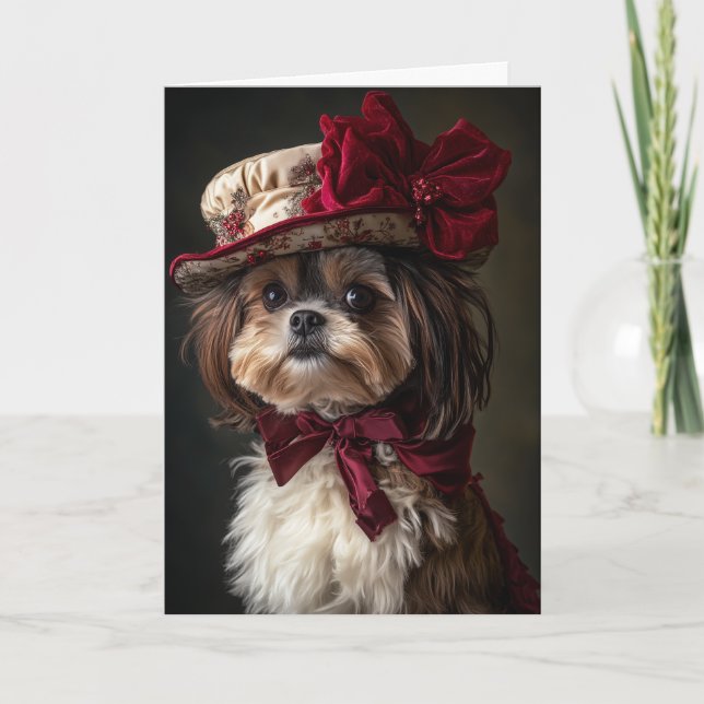 Tarjeta Festiva Navidades Shih Tzu de Victoria (Anverso)