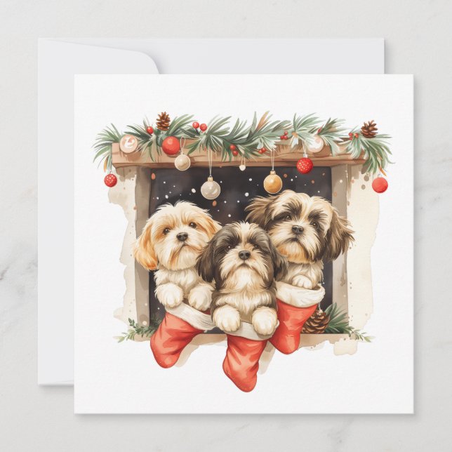Tarjeta Festiva Navidades Shih Tzu Dogs (Anverso)