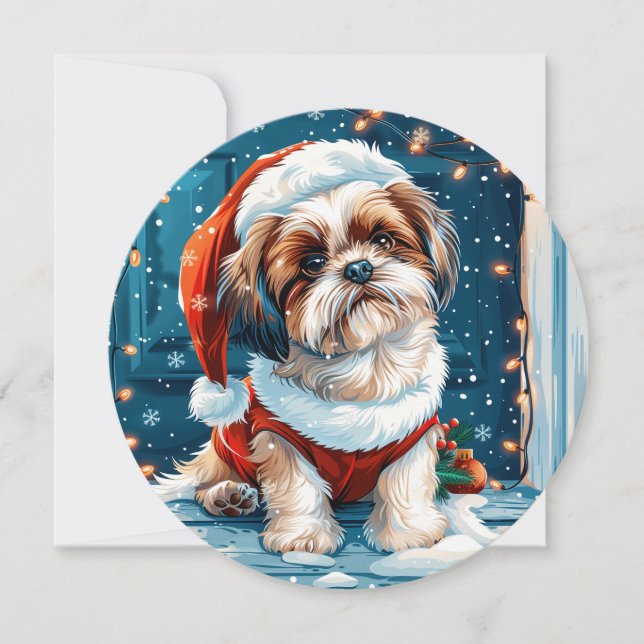 Tarjeta Festiva Navidades Shih Tzu Santa Dog (Anverso)