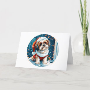 Tarjeta Festiva Navidades Shih Tzu Santa Dog