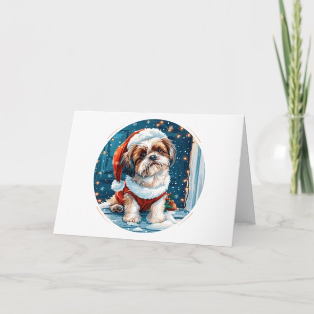 Tarjeta Festiva Navidades Shih Tzu Santa Dog (Anverso)