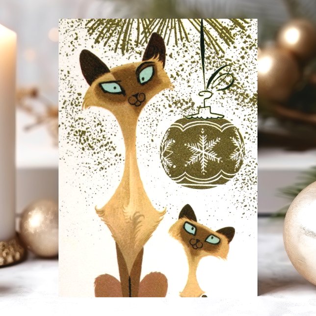 Tarjeta Festiva Navidades siameses vintage gatos (Subido por el creador)