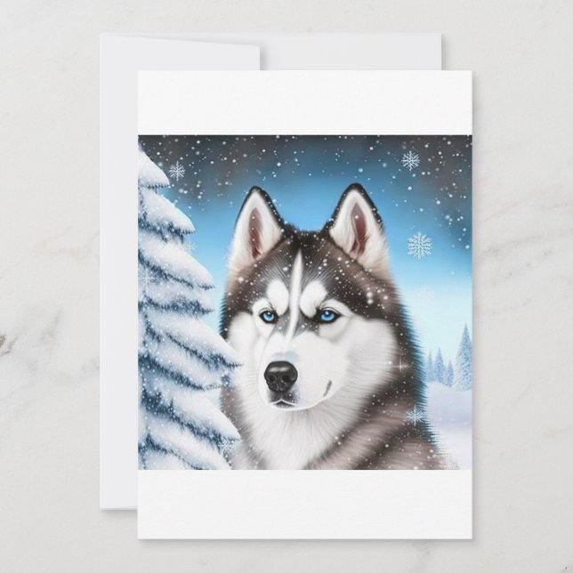 Tarjeta Festiva Navidades Siberian Husky / Camiseta de perro trenz (Anverso)