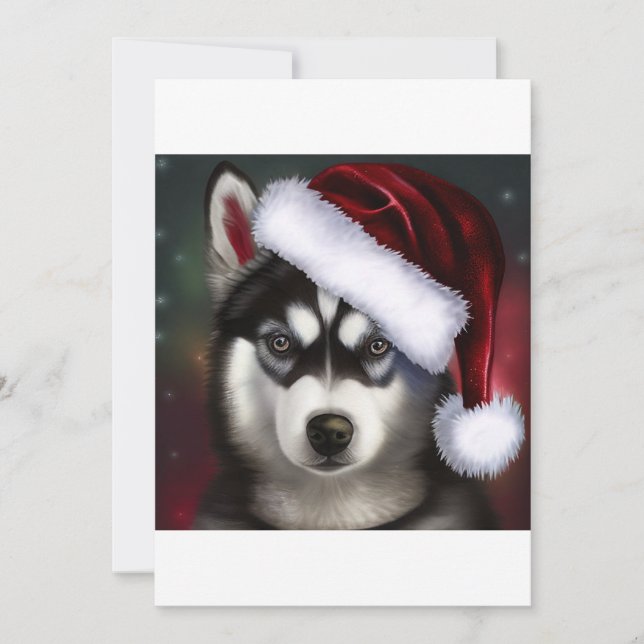 Tarjeta Festiva Navidades Siberian Husky / Camiseta de perro trenz (Anverso)