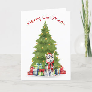 Tarjeta Festiva Navidades Siberian Husky Con Regalos
