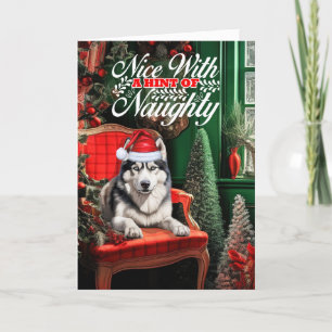 Tarjeta Festiva Navidades Siberian Husky Dog Naughty o Nice