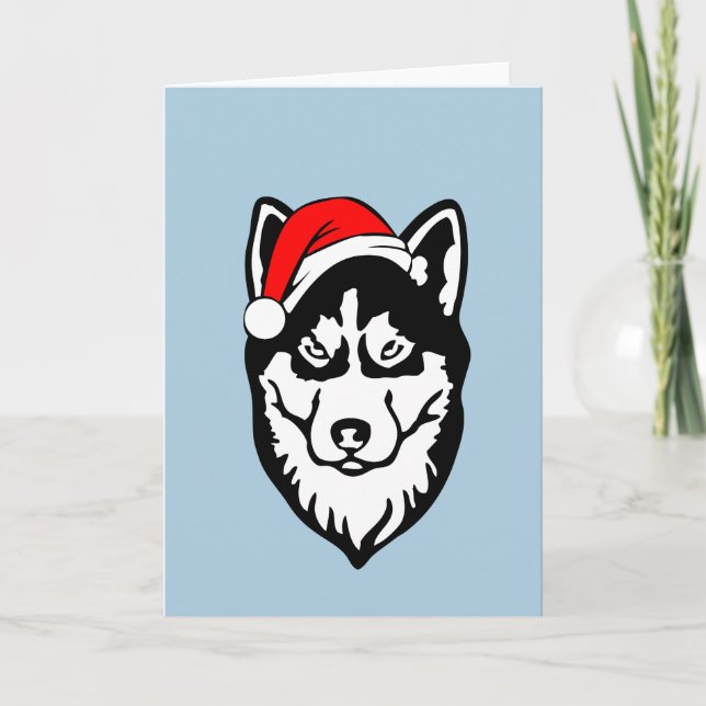 Tarjeta Festiva Navidades siberianos de Husky Dog Santa Hat (Anverso)