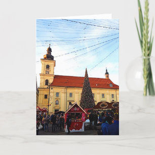 Tarjeta Festiva Navidades Sibiu festividades en el mercado