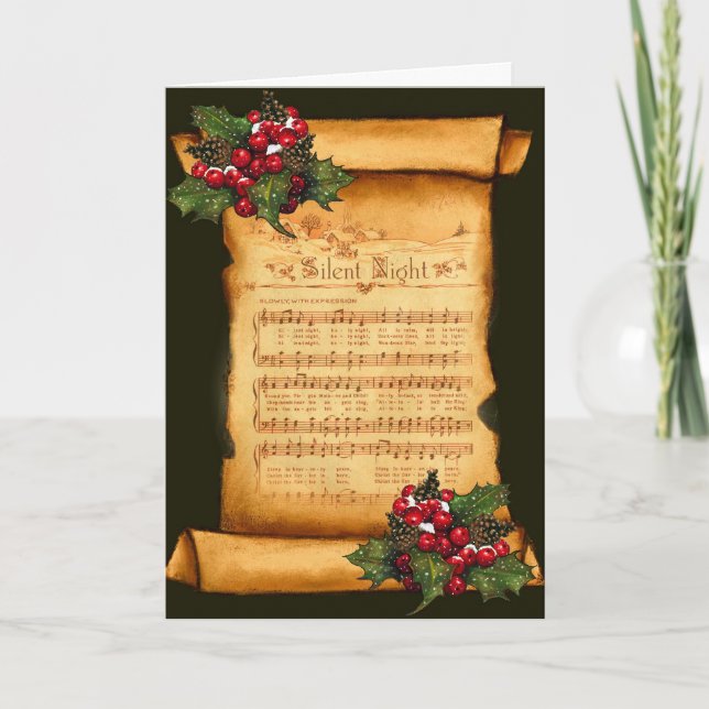 Tarjeta Festiva Navidades: Silenciosa hoja nocturna de música sobr (Anverso)