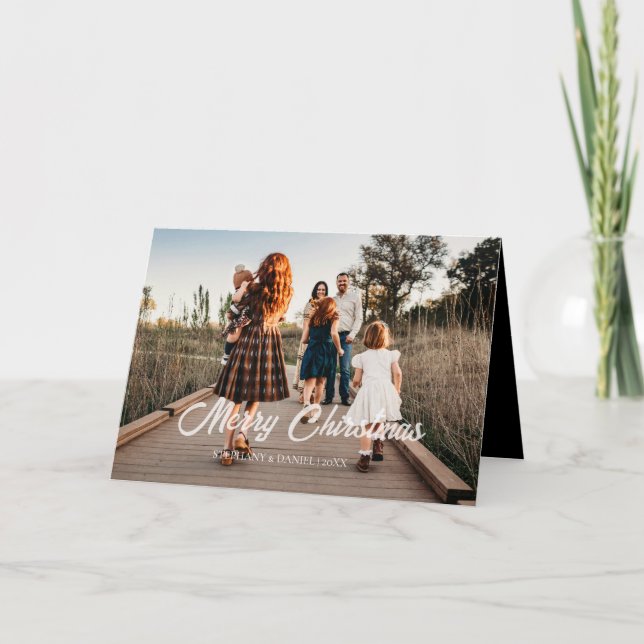 Tarjeta Festiva Navidades simples 1 foto en blanco y negro (Anverso)