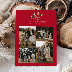 Tarjeta Festiva Navidades simples acuarela Collage de fotos floral