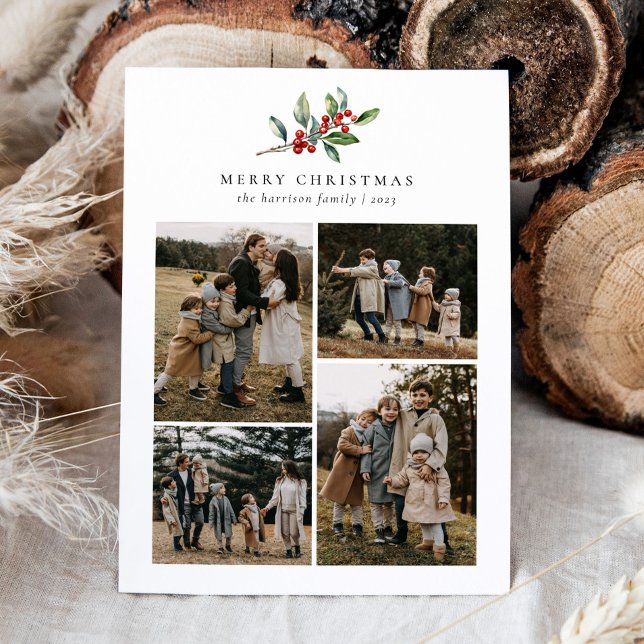 Tarjeta Festiva Navidades simples acuarela Collage de fotos floral (Subido por el creador)