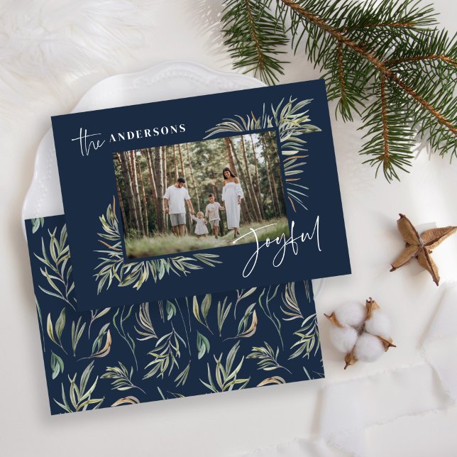 Tarjeta Festiva Navidades simples con fotos botánicas elegantes de (Subido por el creador)