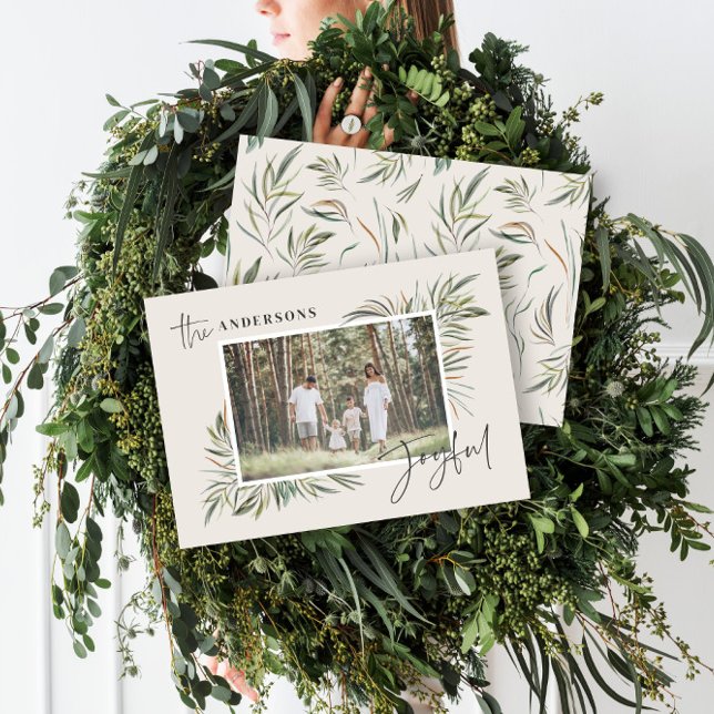 Tarjeta Festiva Navidades simples con fotos botánicas elegantes y  (Subido por el creador)
