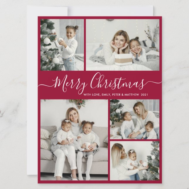 Tarjeta Festiva Navidades simples de Bordo White 5 Collages de fot (Anverso)