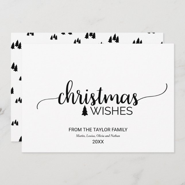 Tarjeta Festiva Navidades simples de caligrafía en blanco y negro (Anverso / Reverso)