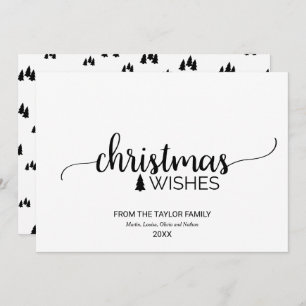 Tarjeta Festiva Navidades simples de caligrafía en blanco y negro