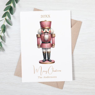 Tarjeta Festiva Navidades simples de color blanco rosado