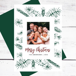 Tarjeta Festiva Navidades simples de fotos de familias de pinos ru