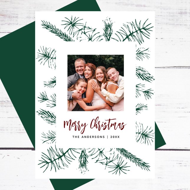 Tarjeta Festiva Navidades simples de fotos de familias de pinos ru (Subido por el creador)